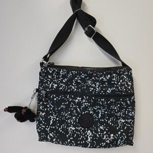 NWT Kipling Crossbody Bag‎ Black Multi Color Dot Print Adjustable Strap Monkey